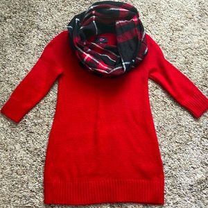 Red sweater dress w/ matching scarf. This can worn with leggings or tights